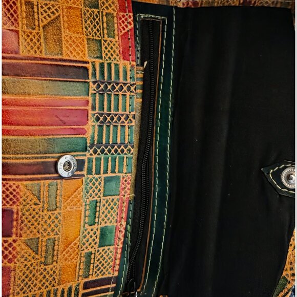 Vintage Shantiniketan Leather 2-Pc Bundle: Elephant Bag & Wallet - Good Luck - Picture 3 of 8